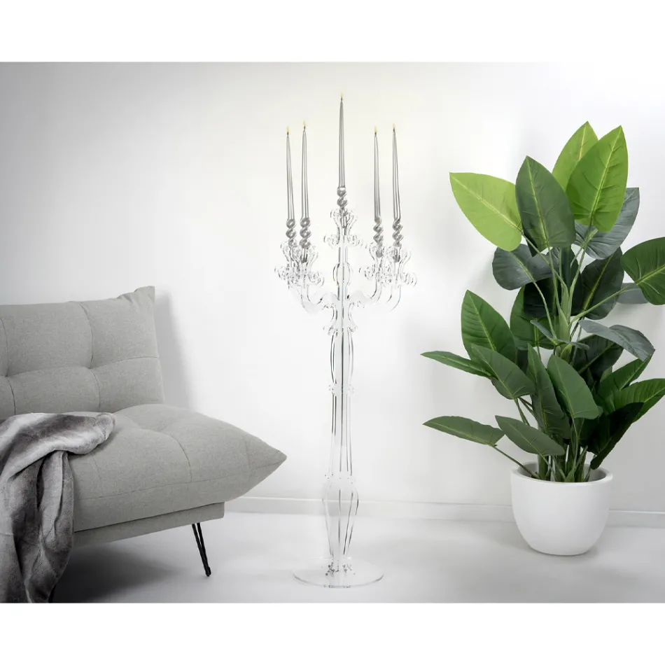 Transparent Plexiglass Candelabra with 3 Flames Made in Italy - Paolino Viadurini