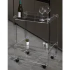 Trolley 2 Shelves in Transparent Acrylic with Wheels and Tray - Alonso Viadurini