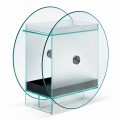 Bar Trolley in Extra-clear Glass with Wheels and Extractable Tray - Pigolo