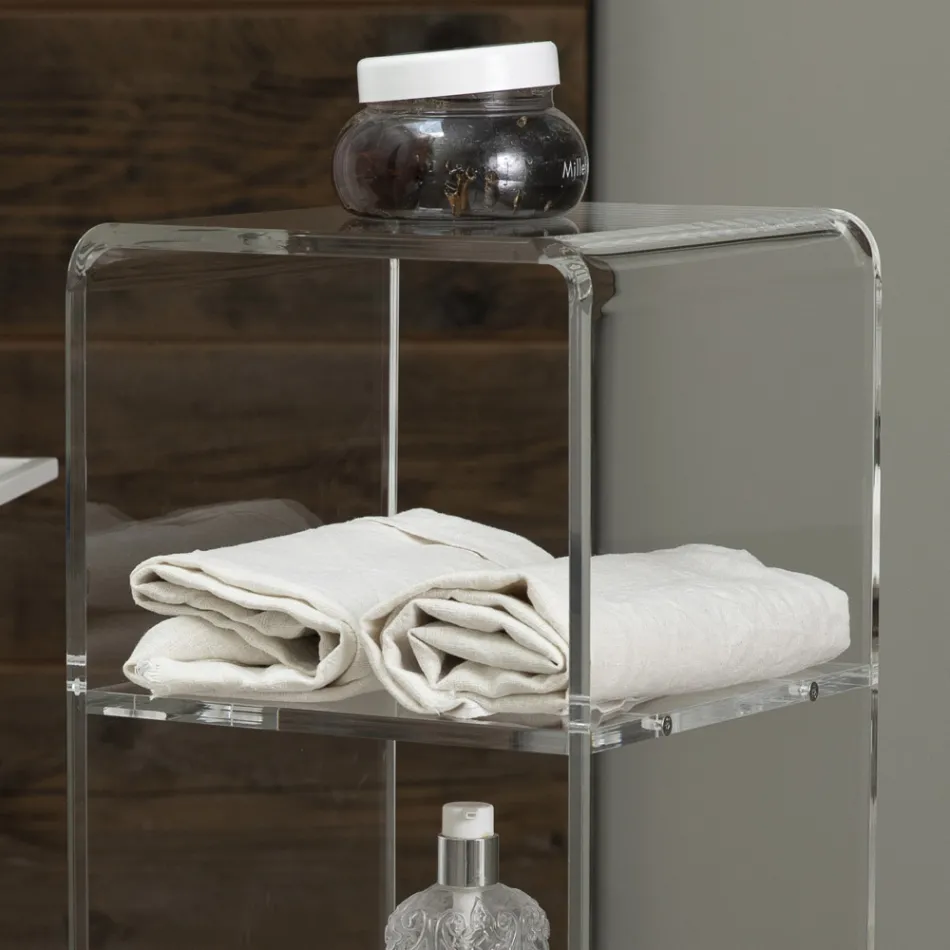 Trolley Column in Transparent Acrylic Crystal 1 or 3 Shelves - Minervo Viadurini