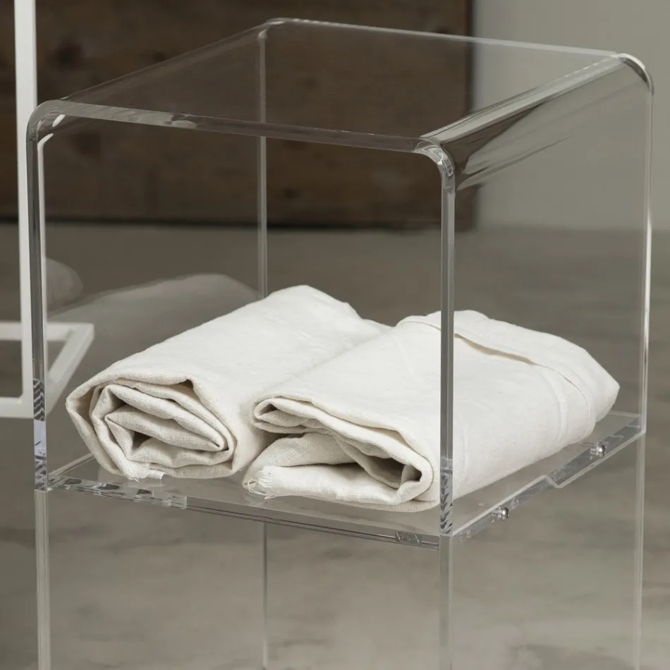 Trolley Column in Transparent Acrylic Crystal 1 or 3 Shelves - Minervo Viadurini