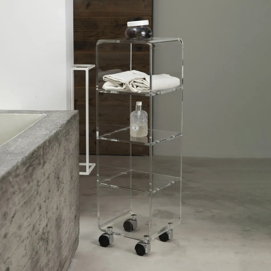 Trolley Column in Transparent Acrylic Crystal 1 or 3 Shelves - Minervo Viadurini