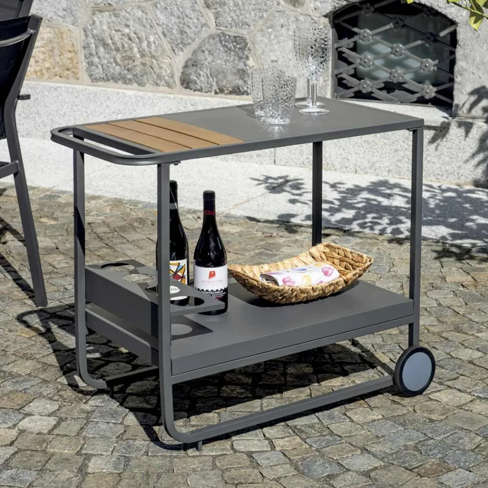 Outdoor Cart in Aluminum and Resin Wood with Wheels - Virel Viadurini