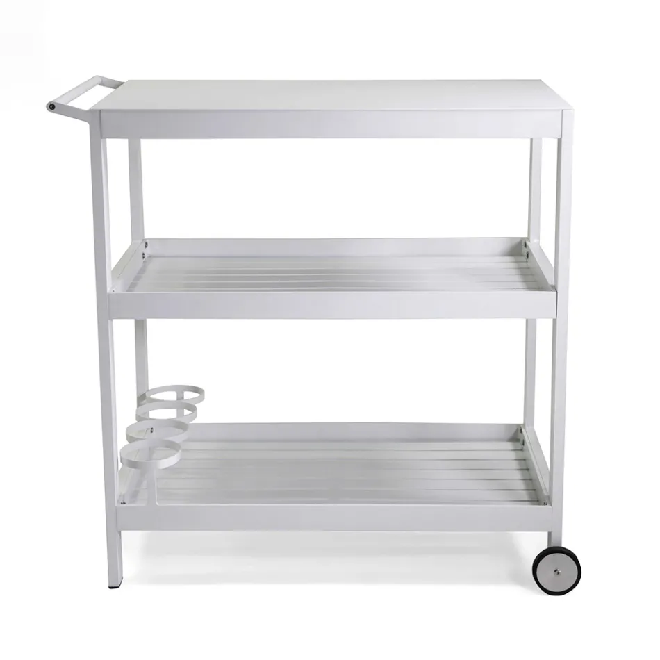 Aluminium Trolley with Different Finishes with Wheels and 3 Shelves - Tent Viadurini