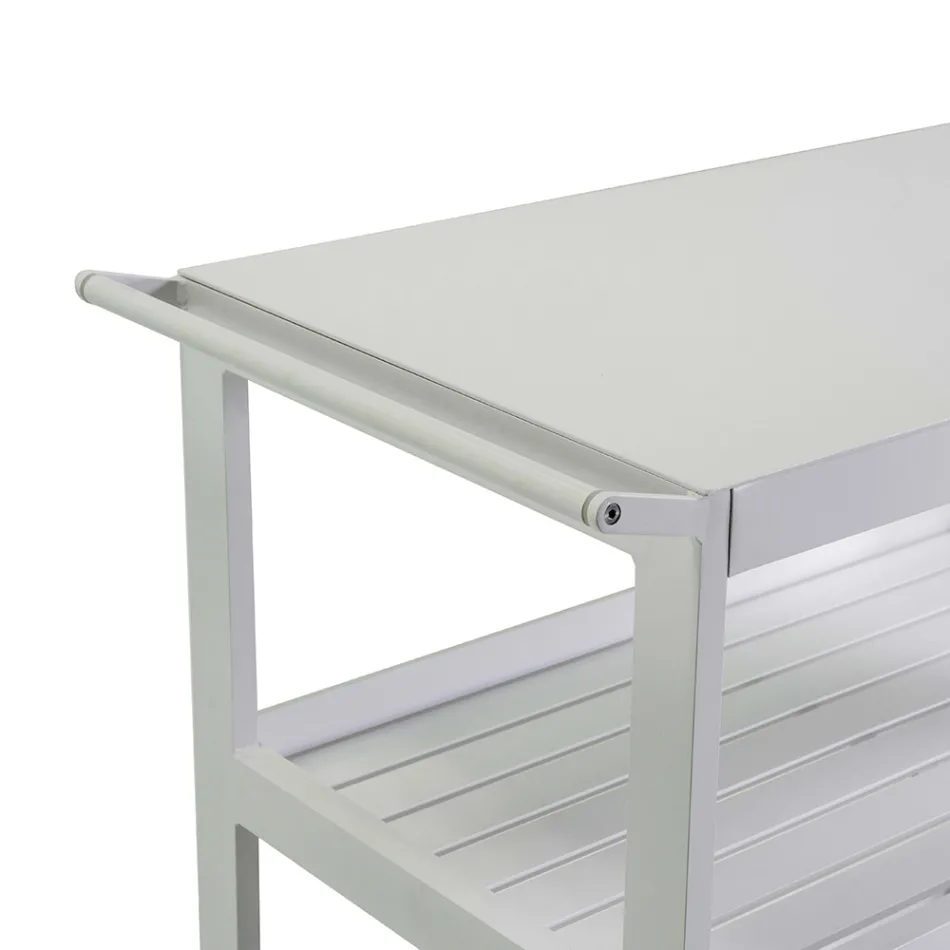 Aluminium Trolley with Different Finishes with Wheels and 3 Shelves - Tent Viadurini