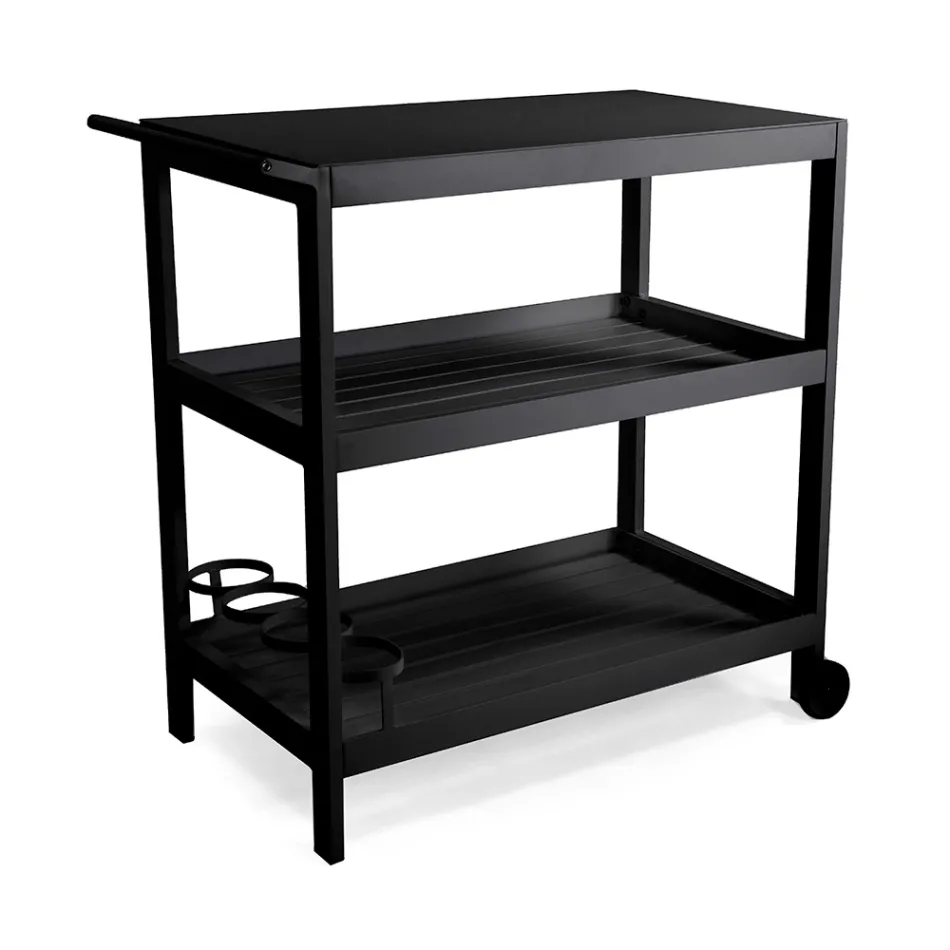 Aluminium Trolley with Different Finishes with Wheels and 3 Shelves - Tent Viadurini