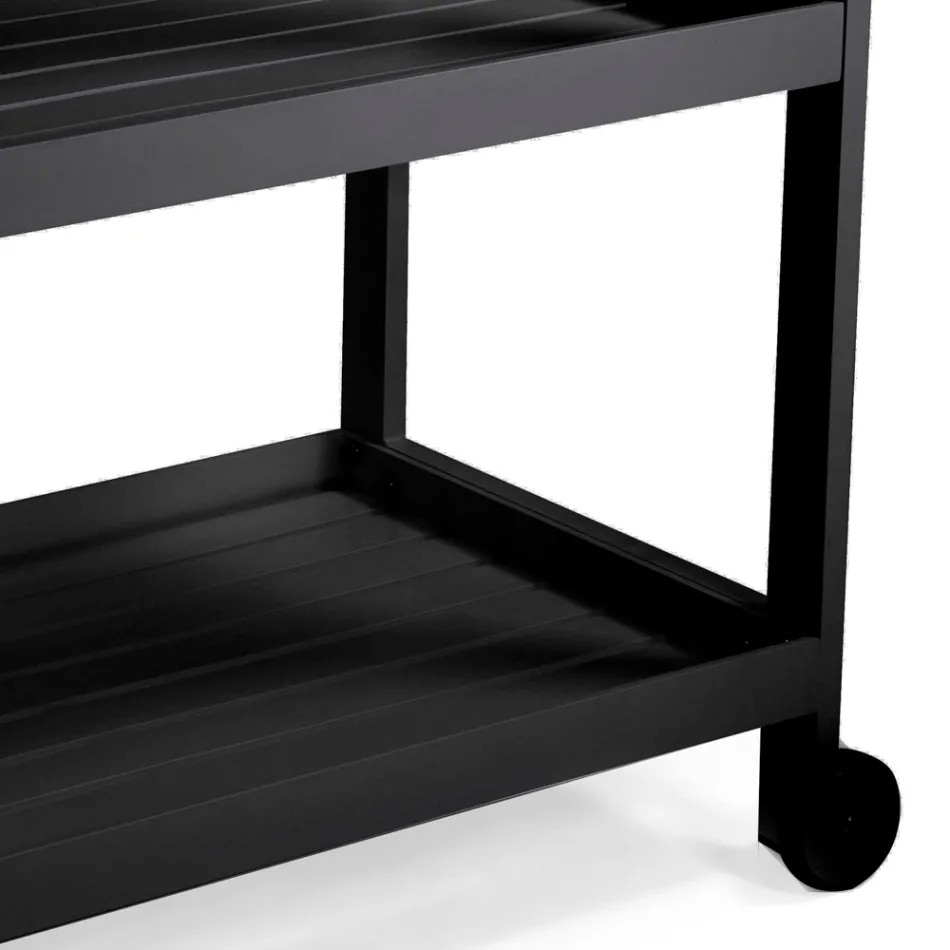 Aluminium Trolley with Different Finishes with Wheels and 3 Shelves - Tent Viadurini