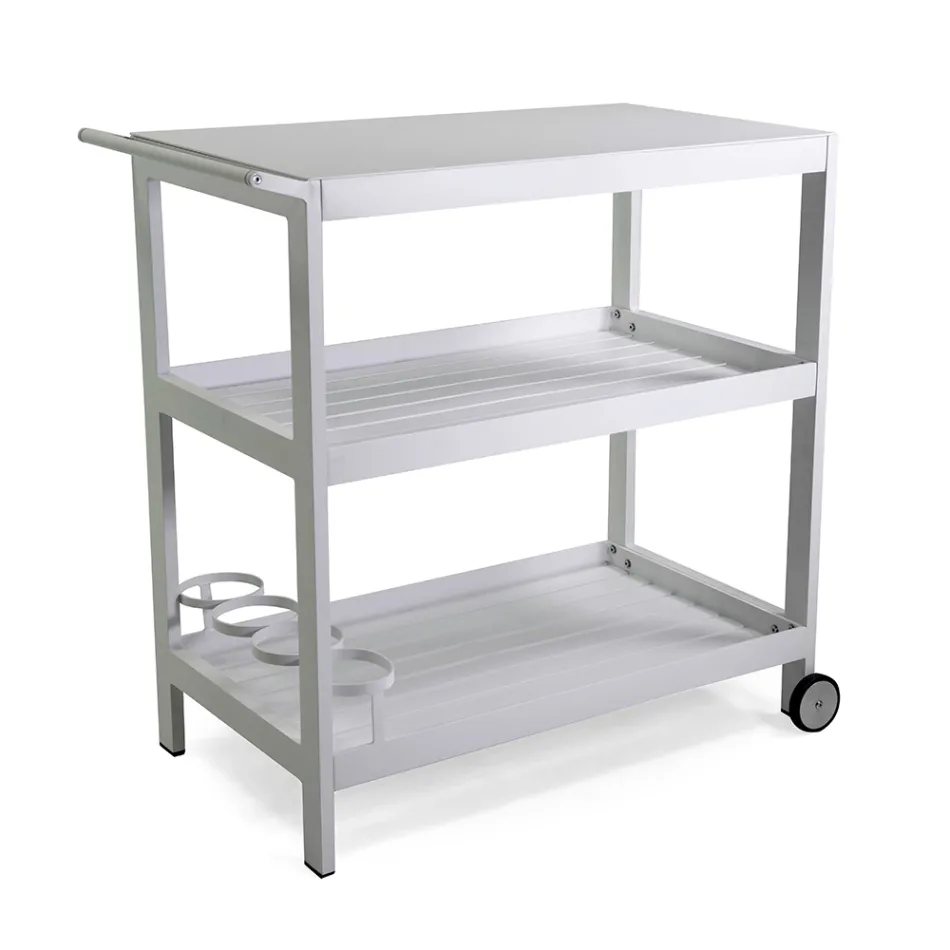 Aluminium Trolley with Different Finishes with Wheels and 3 Shelves - Tent Viadurini
