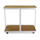 Aluminium Trolley in Different Finishes with Wheels and Teak Top - Tent Viadurini