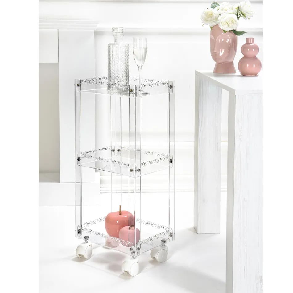 Plexiglass Food Trolley with Shelves Made in Italy - Galatius Viadurini
