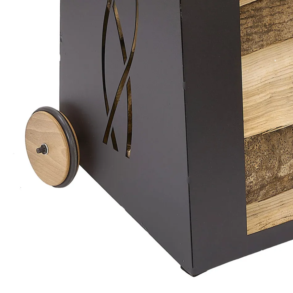 Indoor Firewood Basket Black Painted Iron Made in Italy - Chloe Viadurini