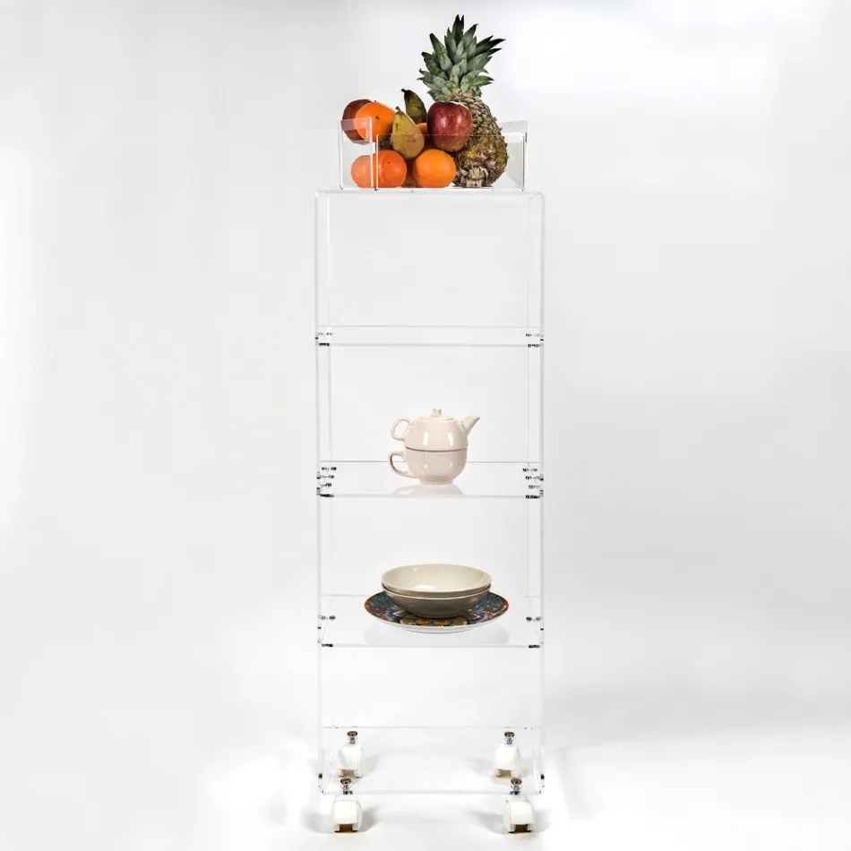 Plexiglass Kitchen Storage Trolley Made in Italy - Ercolano Viadurini