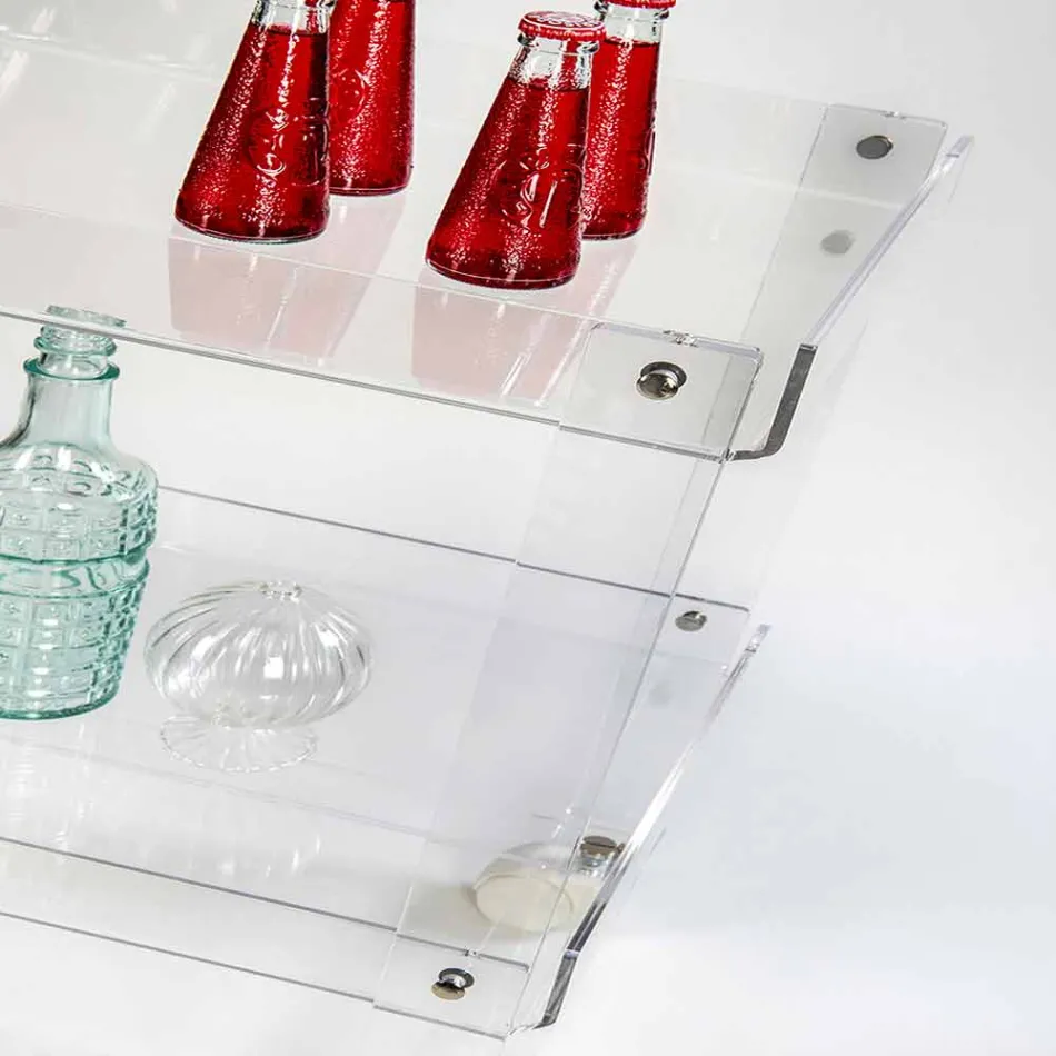 Modern trolley with 2 shelves L 60,5cm in Diso plexiglass Viadurini