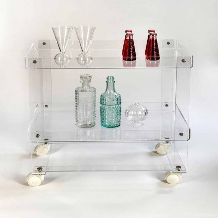 Modern trolley with 2 shelves L 60,5cm in Diso plexiglass Viadurini