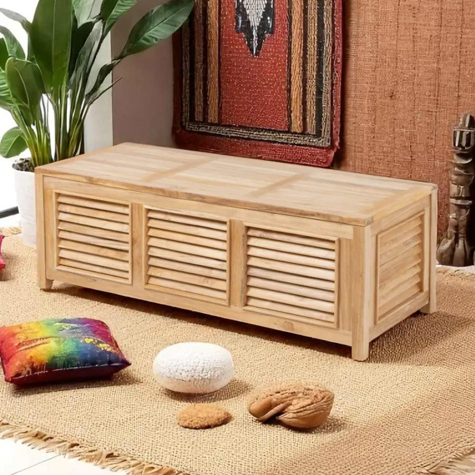 Garden Chest Made of Natural Teak - Hide Viadurini