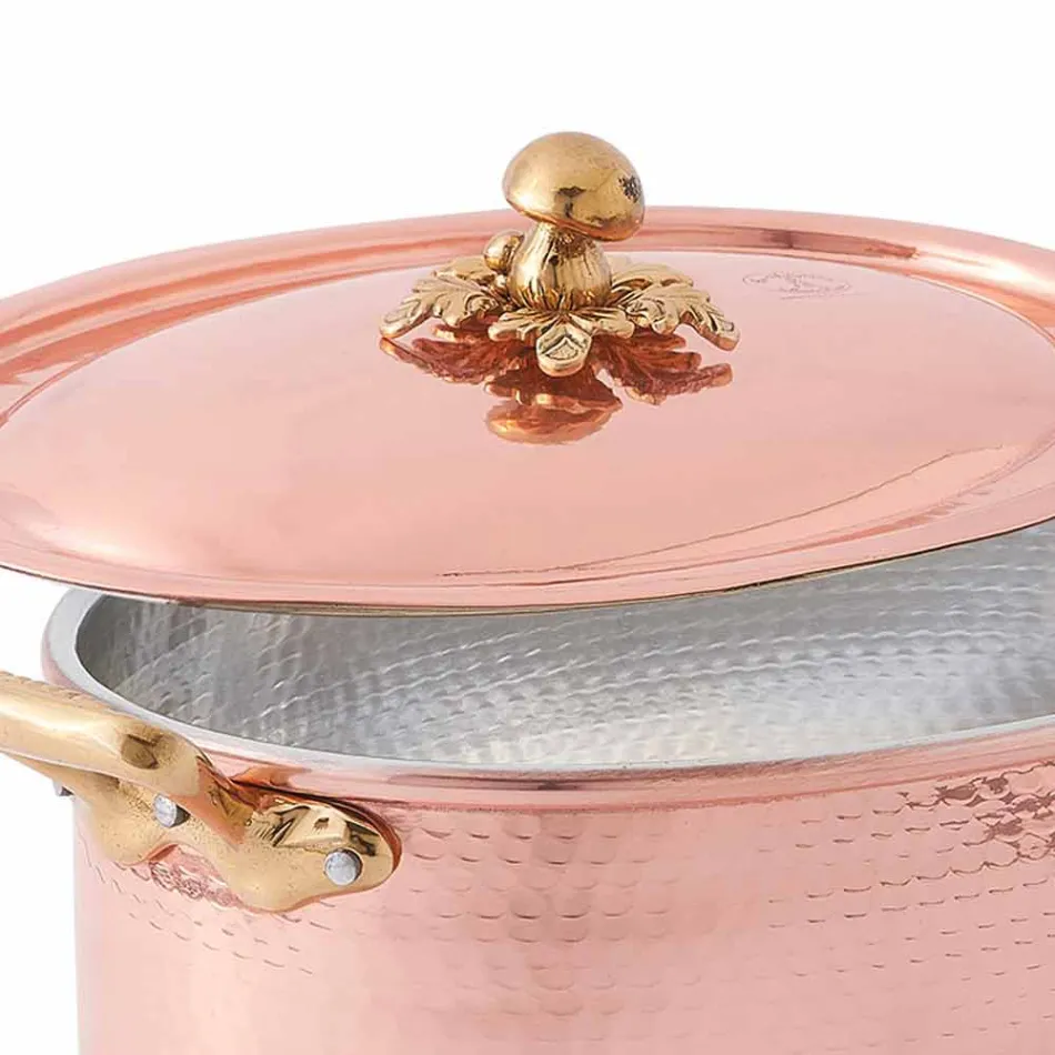 Oval Hand Tinned Copper Oval Casserole with Lid 31x22 cm - Mariag Viadurini
