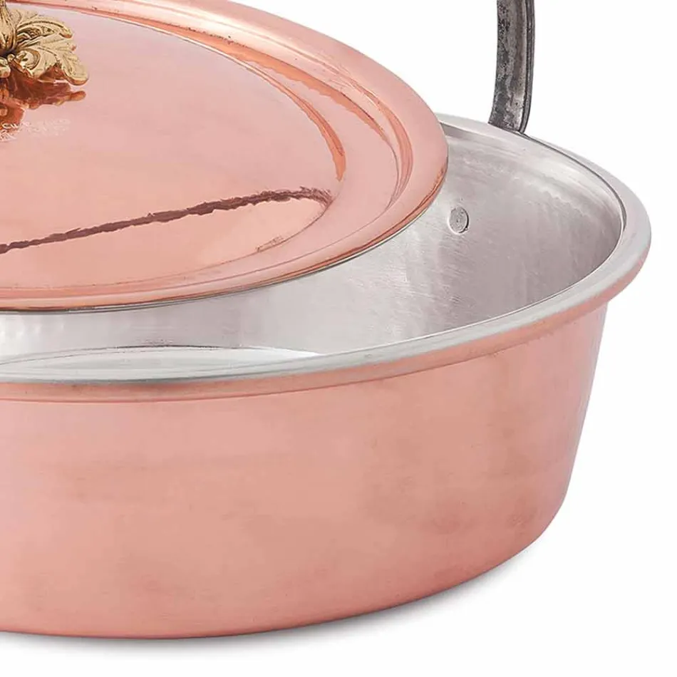 Hand Tinned Copper Casserole, Lid and Arched Handle 34 cm - Mariagiu Viadurini