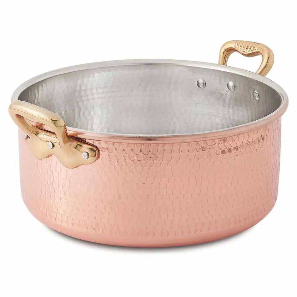 Medium Saucepan in Tinned Copper Round Hand with 2 Handles 28 cm - Gianfranco Viadurini