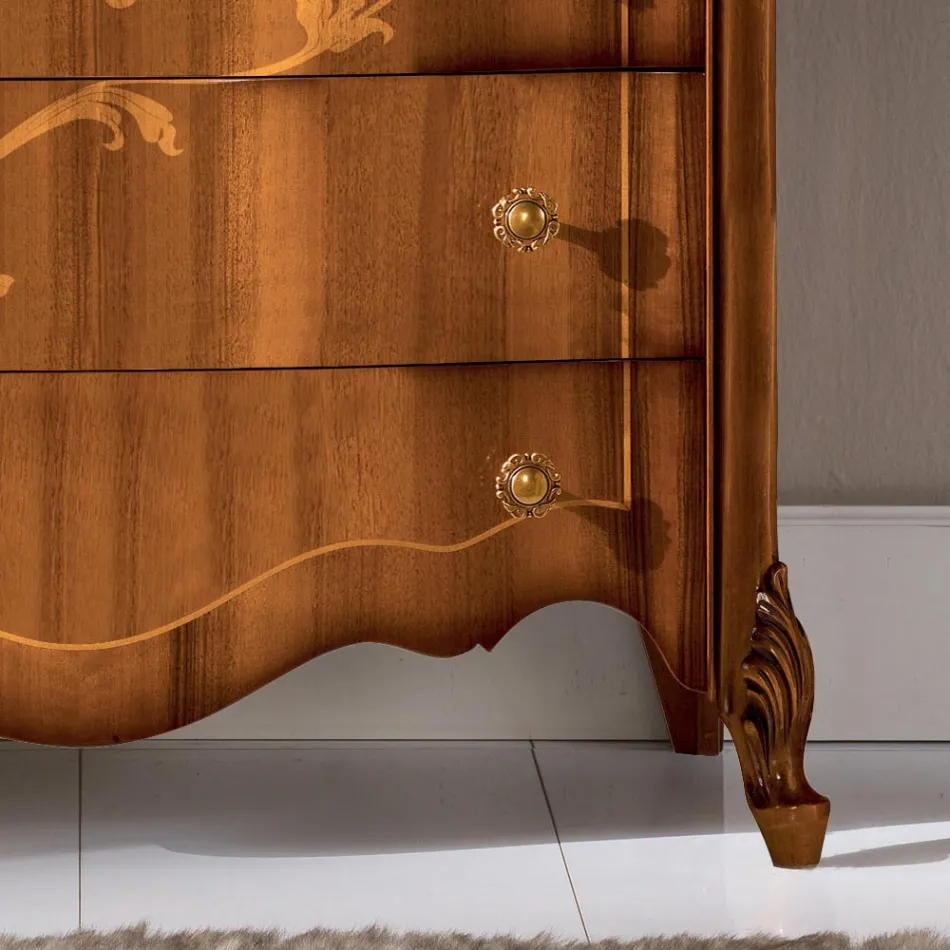 Chest of 7 Drawers in Inlaid Walnut Wood Made in Italy - Commodus Viadurini