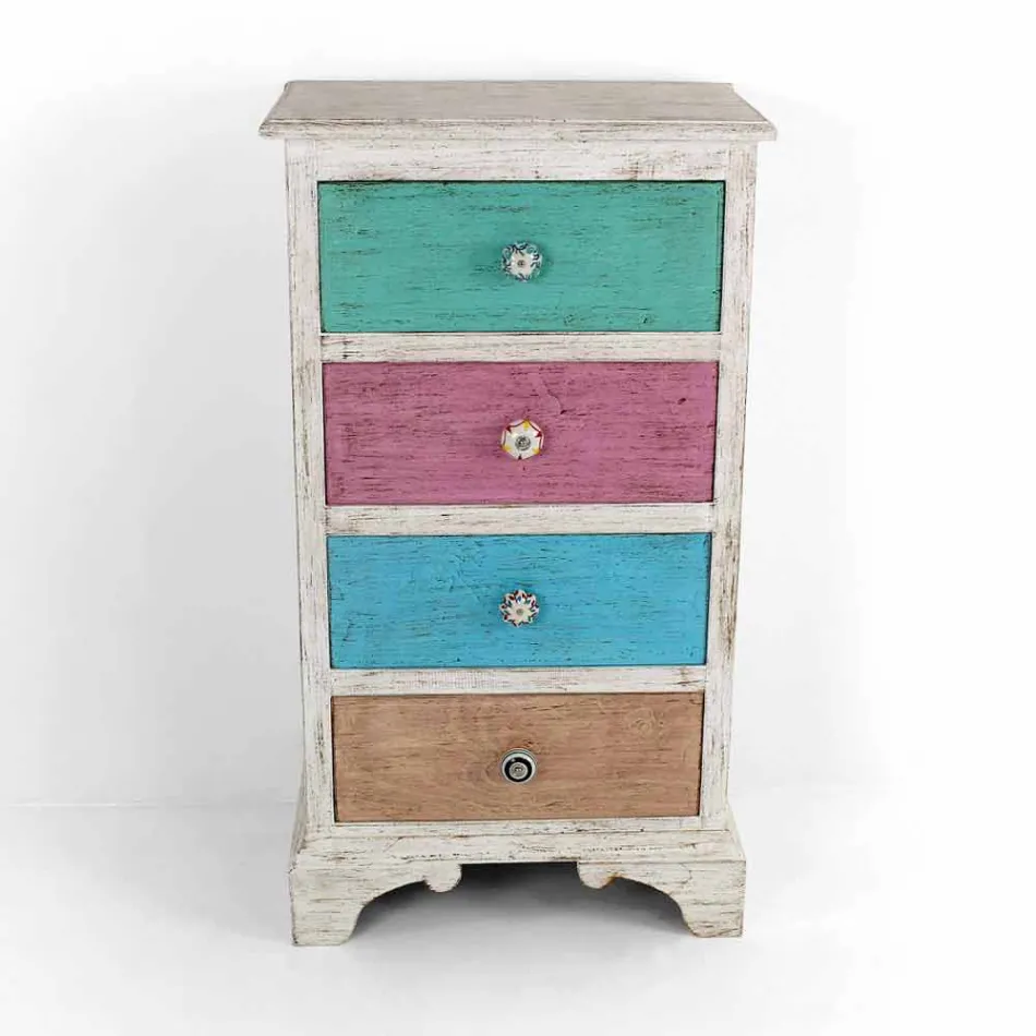 Artisan Chest of Drawers with 4 Drawers in White Wood Made in Italy - Manhattan Viadurini