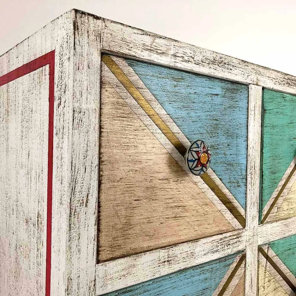 Handcrafted Wooden Chest of Drawers with Colored Drawers Made in Italy - Brighella Viadurini