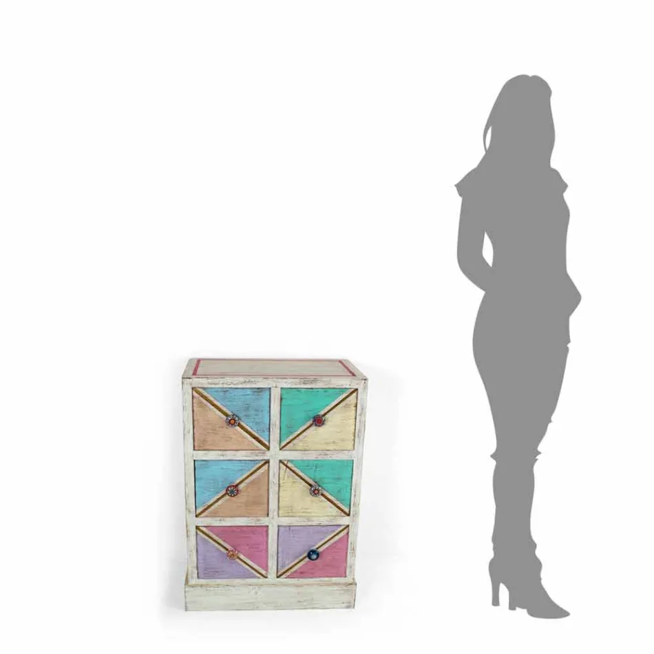 Handcrafted Wooden Chest of Drawers with Colored Drawers Made in Italy - Brighella Viadurini