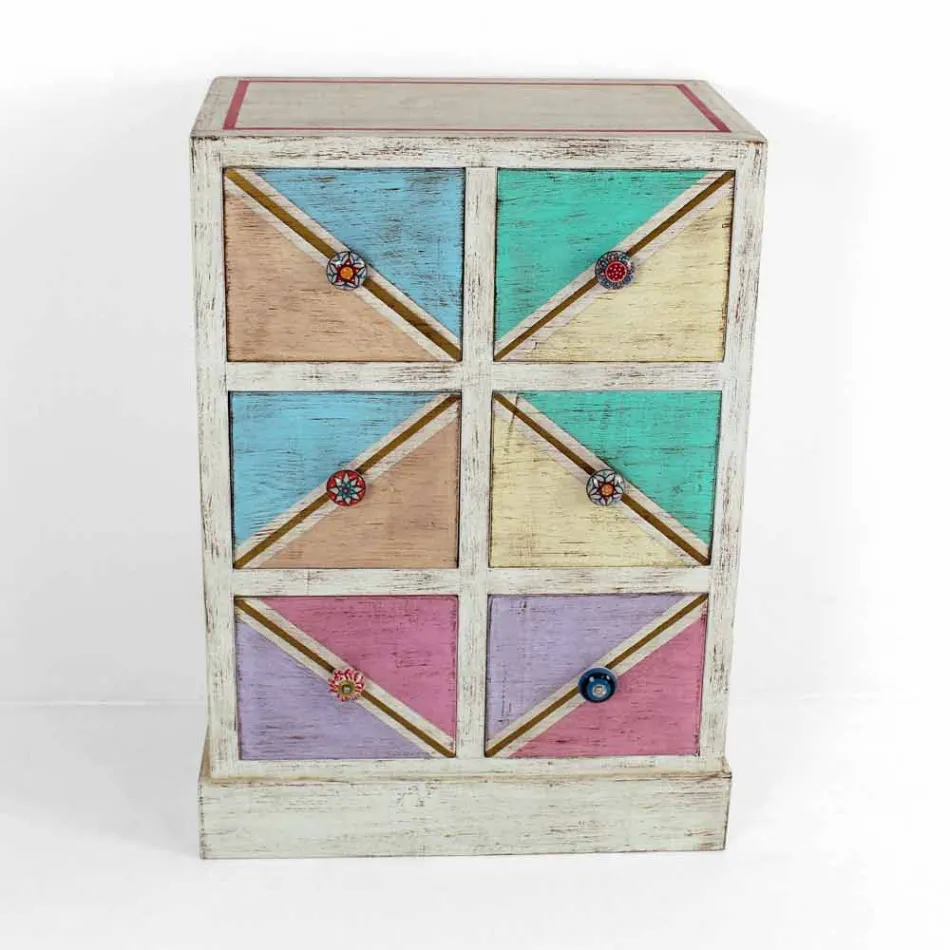 Handcrafted Wooden Chest of Drawers with Colored Drawers Made in Italy - Brighella Viadurini