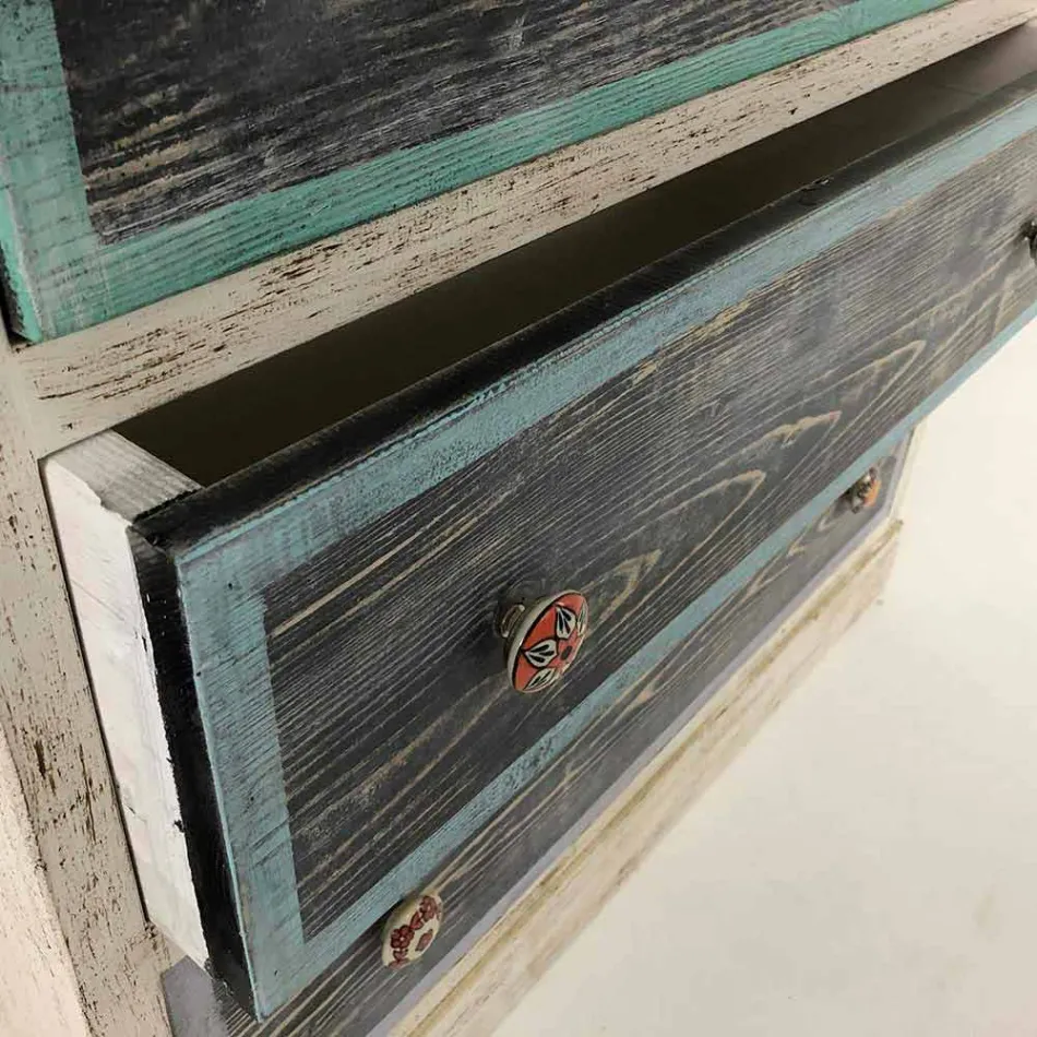 Artisan Chest of Drawers in Fir Wood with 3 Drawers Made in Italy - Monkey Viadurini