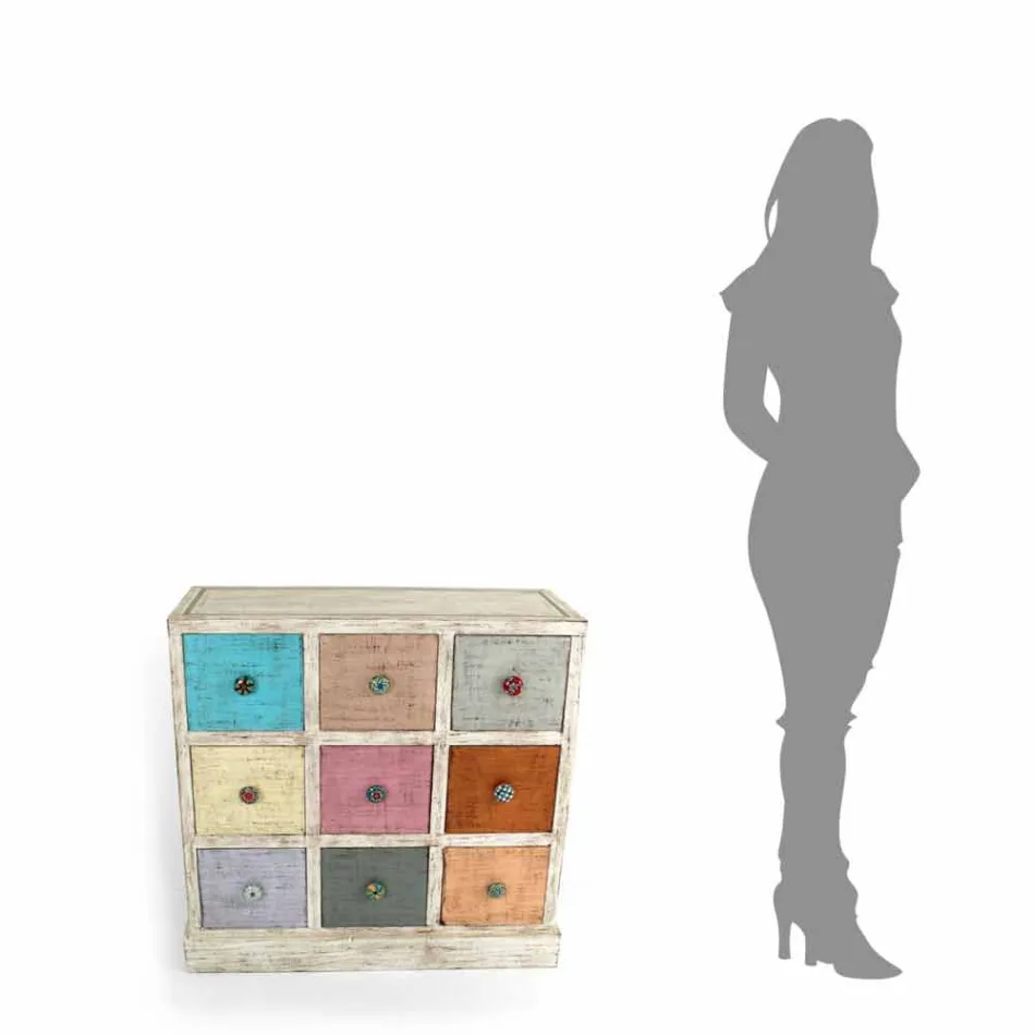 Artisan Chest of Drawers in Solid Wood with 9 Drawers Made in Italy - Pierrot Viadurini