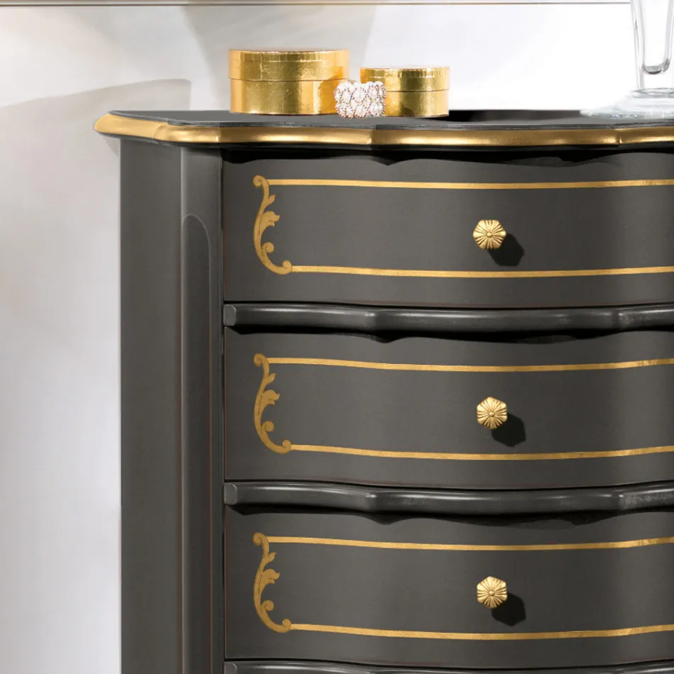 Bedroom Chest of Drawers with 5 Classic Wooden Drawers Made in Italy - Leonor Viadurini