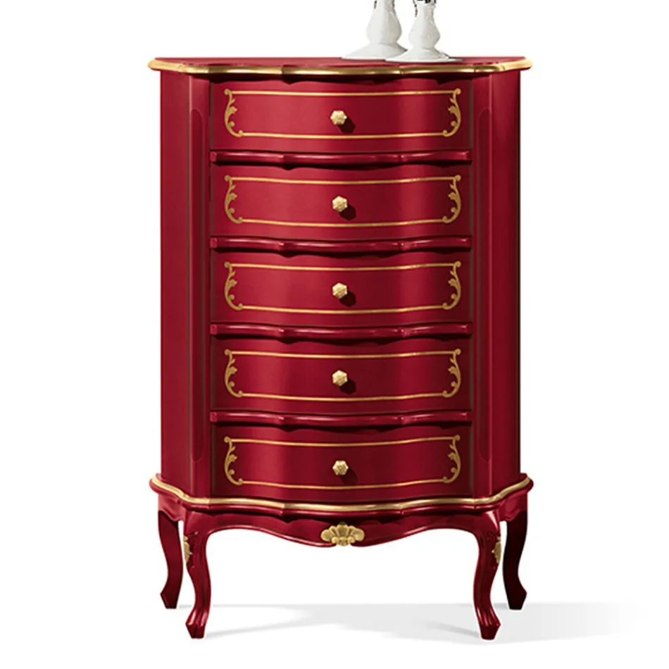 Bedroom Chest of Drawers with 5 Classic Wooden Drawers Made in Italy - Leonor Viadurini