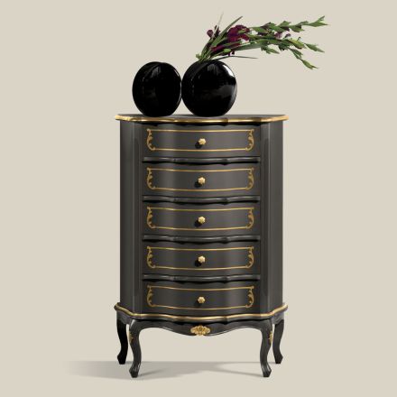 Bedroom Chest of Drawers with 5 Classic Wooden Drawers Made in Italy - Leonor Viadurini