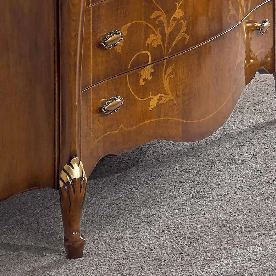 Bedroom Chest of Drawers in Inlaid Wood and Mirror Made in Italy - Cambrige Viadurini