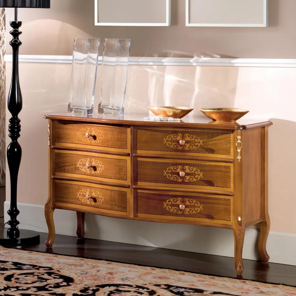 Classic Chest of Drawers in Walnut Wood 4 or 6 Drawers Made in Italy - Katerine Viadurini