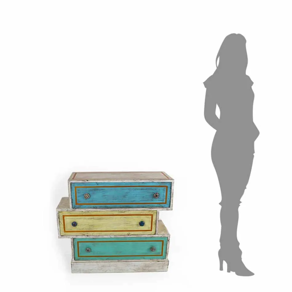 Chest of Drawers with Colored Drawers and Ceramic Knobs Made in Italy - Hendriks Viadurini