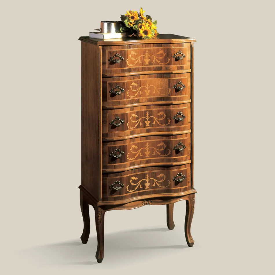 Classic Style Chest of Drawers in Luxury Walnut Wood Made in Italy - Elegant Viadurini