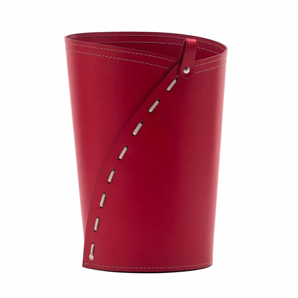 Leather waste paper basket for Servus office, handmade in Italy Viadurini