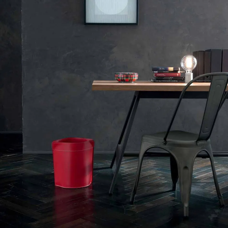Waste paper basket made in Italy in regenerated Canistro leather Viadurini