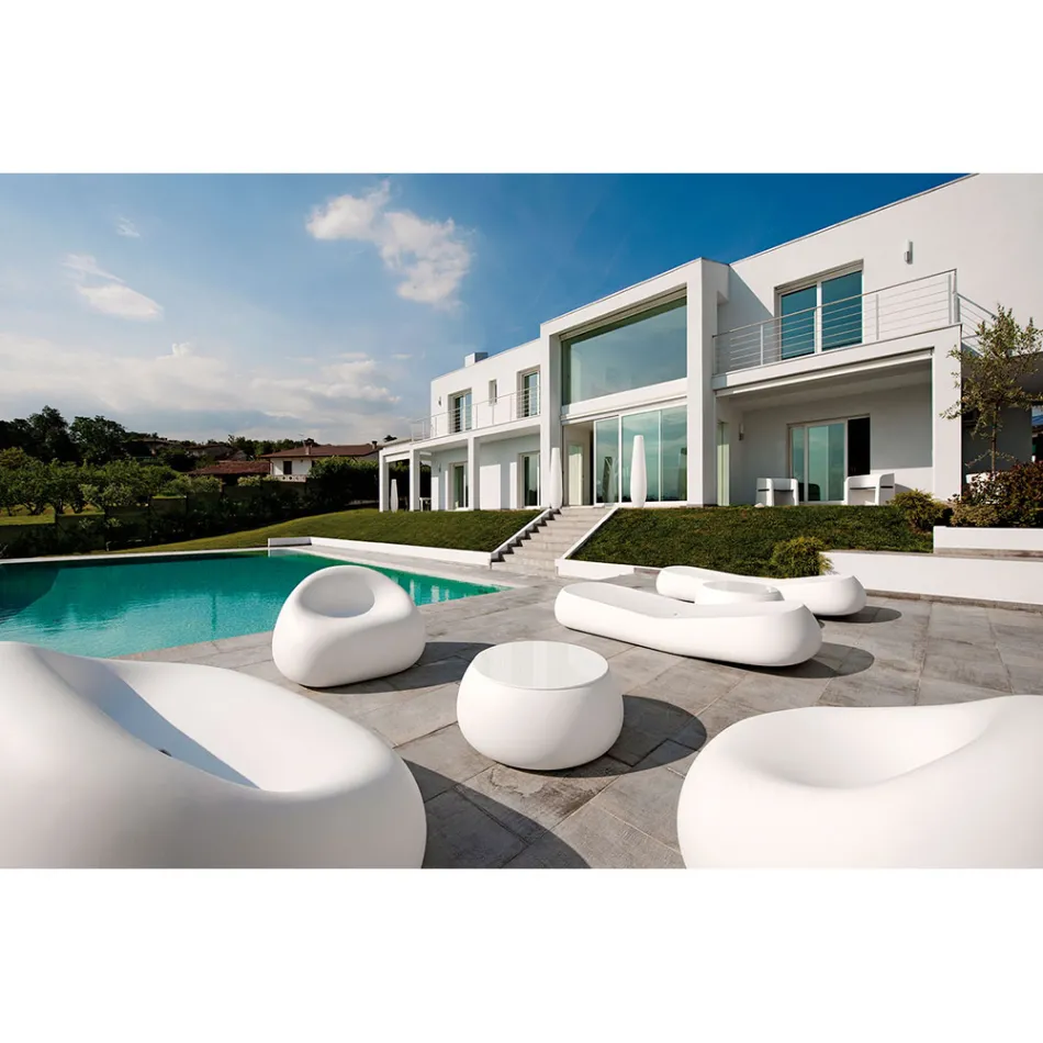 Design Outdoor Chaise Longue in White Polyethylene Made in Italy - Ervin Viadurini