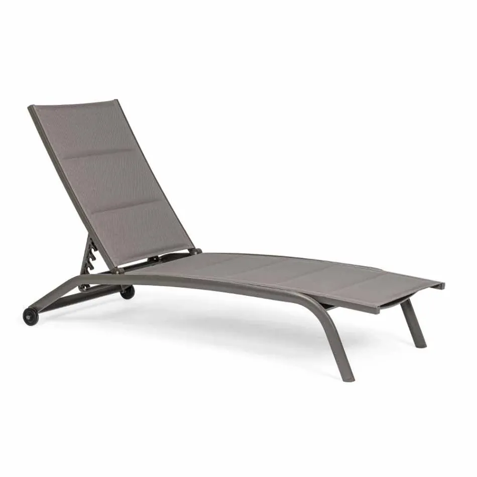 Outdoor Chaise Longue in Textilene and Aluminium with Wheels, 4 Pieces - Babilonia Viadurini