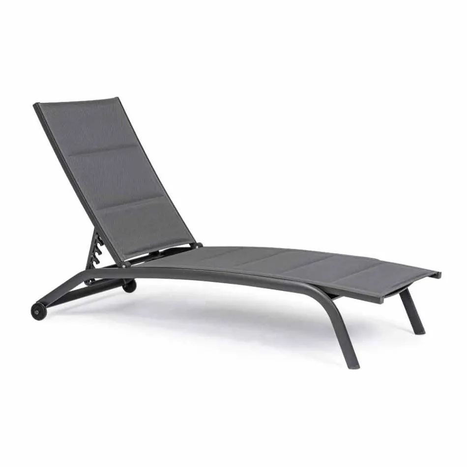 Outdoor Chaise Longue in Textilene and Aluminium with Wheels, 4 Pieces - Babilonia Viadurini