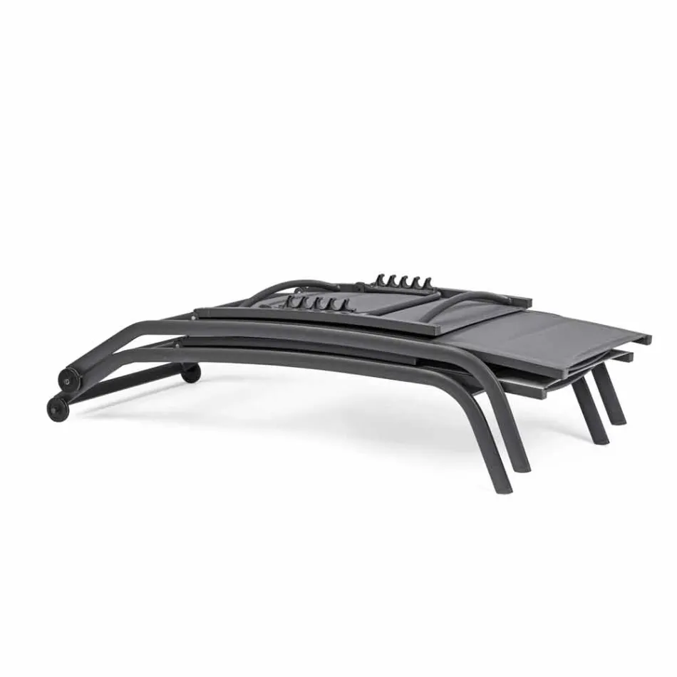 Outdoor Chaise Longue in Textilene and Aluminium with Wheels, 4 Pieces - Babilonia Viadurini