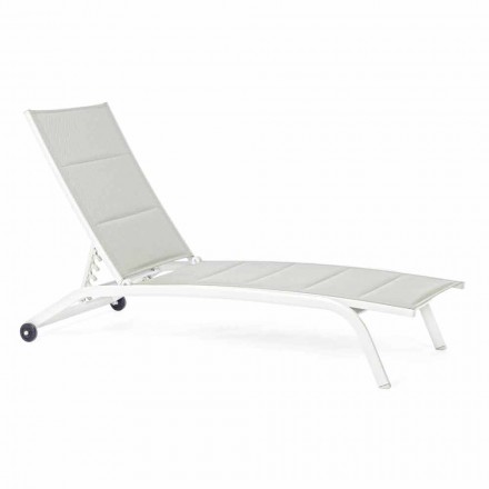 Outdoor Chaise Longue in Textilene and Aluminium with Wheels, 4 Pieces - Babilonia Viadurini