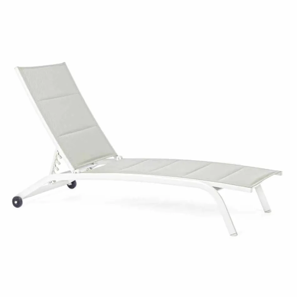 Outdoor Chaise Longue in Textilene and Aluminium with Wheels, 4 Pieces - Babilonia Viadurini