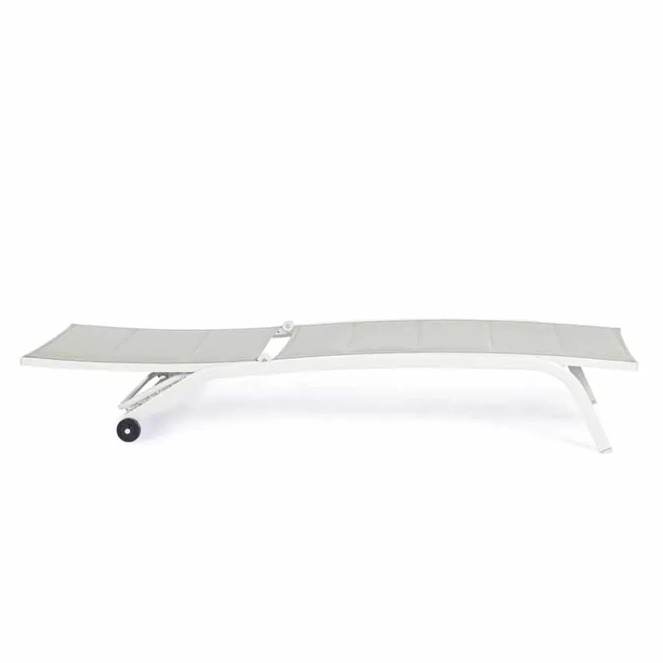 Outdoor Chaise Longue in Textilene and Aluminium with Wheels, 4 Pieces - Babilonia Viadurini