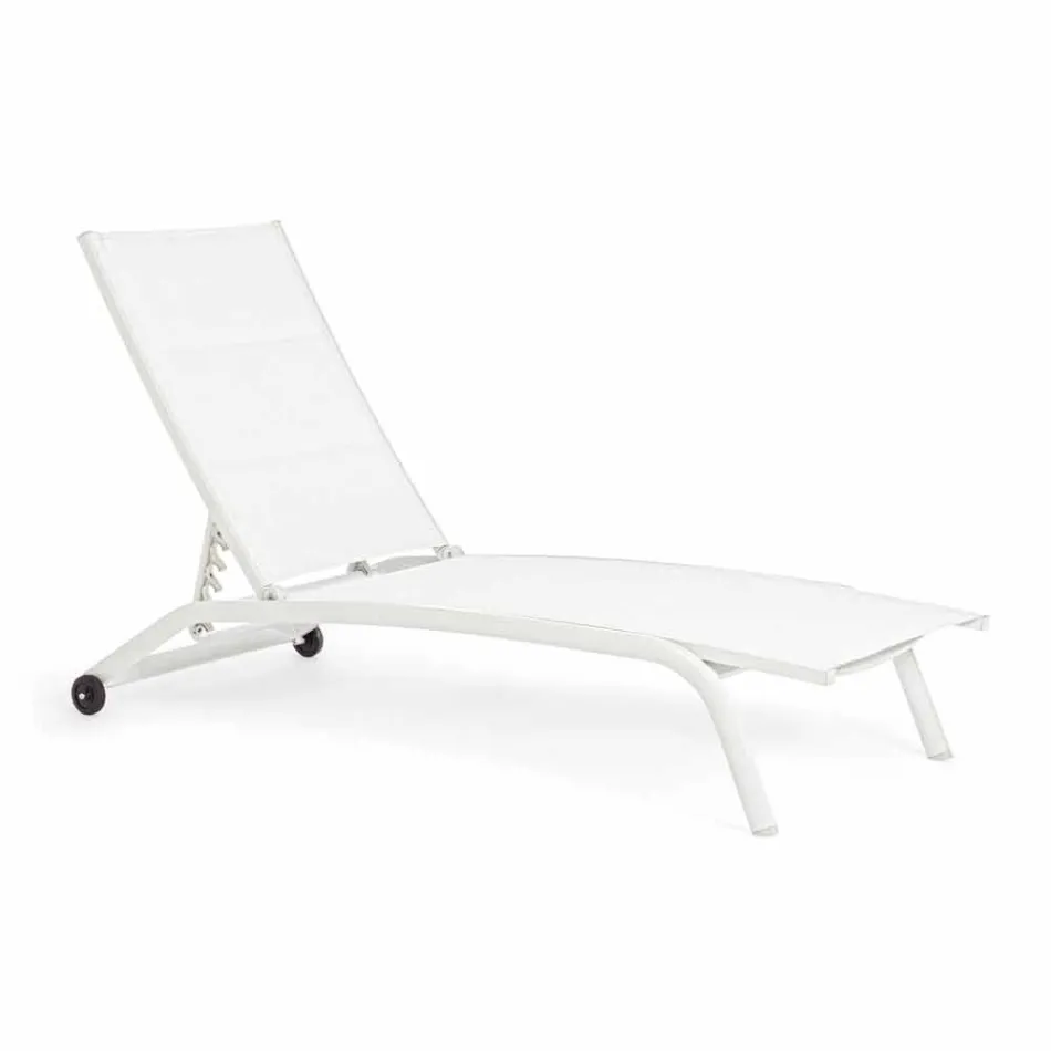 Outdoor Chaise Longue in Textilene and Aluminium with Wheels, 4 Pieces - Babilonia Viadurini