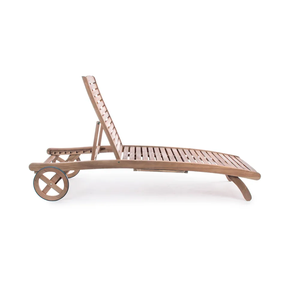 Wooden Garden Chaise Longue with Design Wheels for Outdoor - Roxen Viadurini
