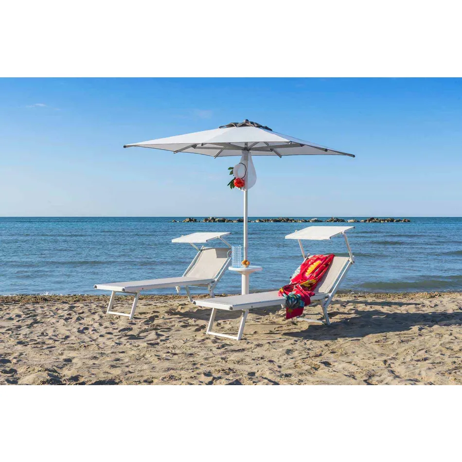 Modern Garden Chaise Longue with Parasol and Reclining Backrest - Arnold Viadurini