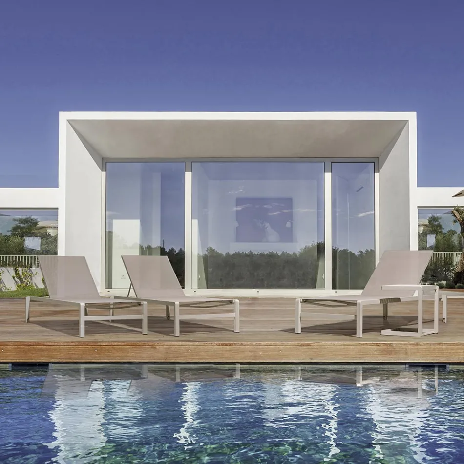 Reclining Garden Chaise Longue in Aluminium, Homemotion, 4 Pieces - Lester Viadurini