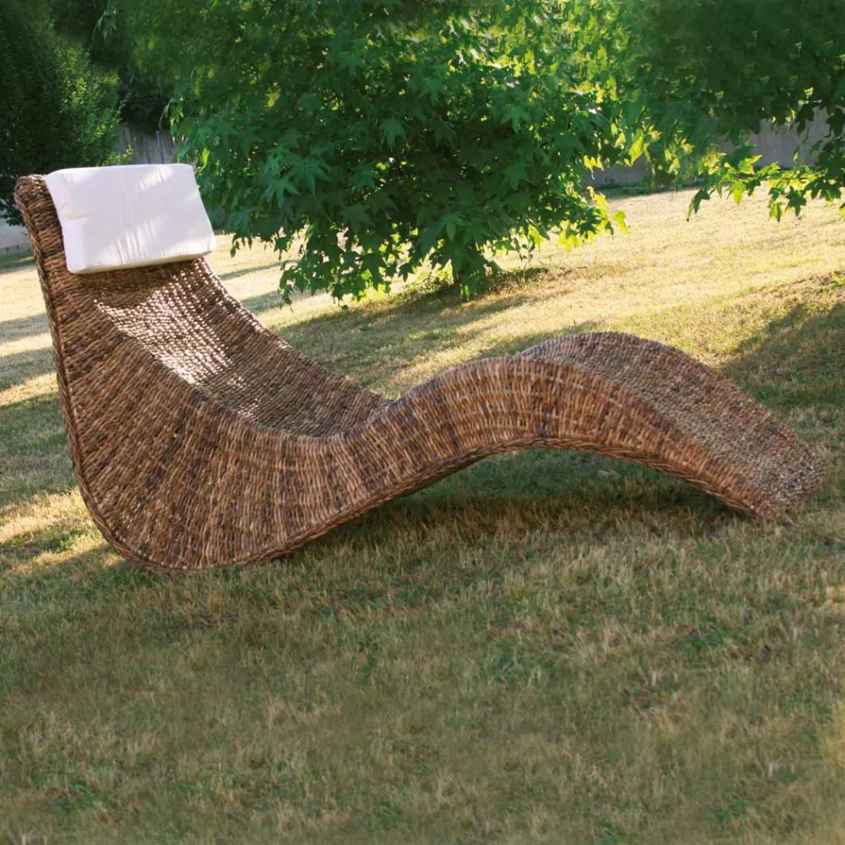 Outdoor Chaise Longue in Banana Weaving with Headrest - Jolanda Viadurini